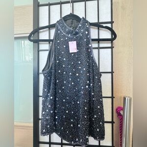 Chic Black Sequin Halter Blouse